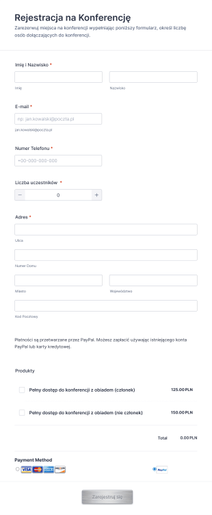 Formularz Rejestracji Na Konferencję Z Płatnością Form Template