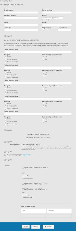 Formularz Rejestracji Na Konkurs Fotograficzny Form Template
