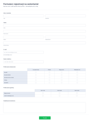 Formularz Rejestracji Na Wolontariat Form Template