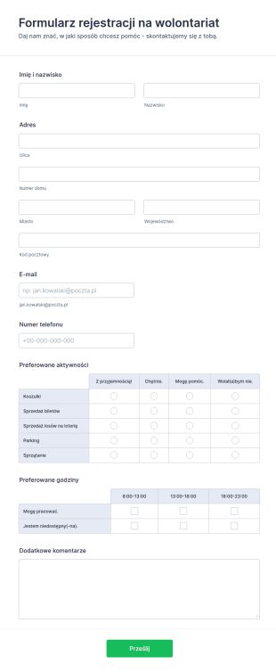 Formularz Rejestracji Na Wolontariat