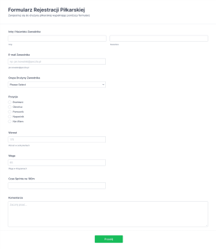 Formularz Rejestracji Piłkarskiej Form Template