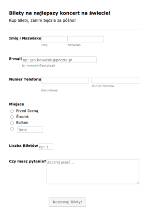 Formularz Rejestracji Po Bilet Na Koncert