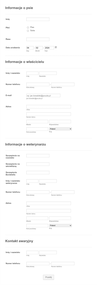 Formularz Rejestracji Psa Form Template