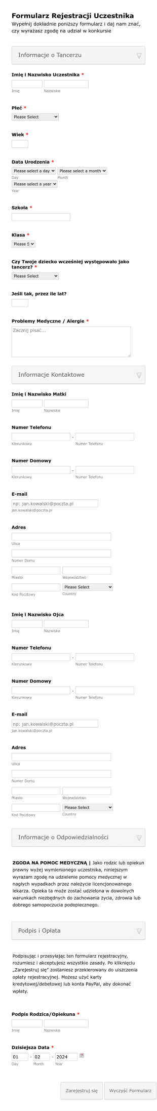 Formularz Rejestracji Uczestnika Form Template