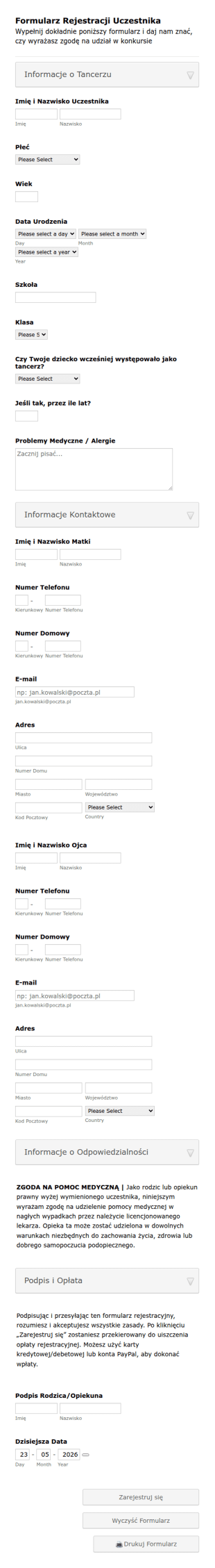 Formularz Rejestracji Uczestnika
