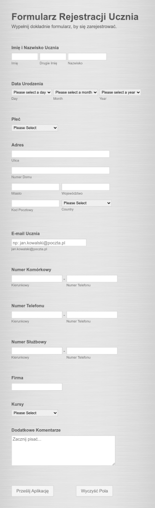 Formularz Rejestracji Ucznia