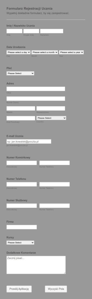 Formularz Rejestracji Ucznia
