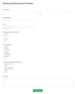Formularz Rejestracji Wolontariusza Festiwalu Form Template