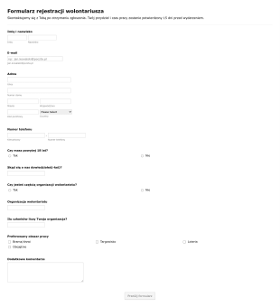 Formularz Rejestracji Wolontariusza Form Template