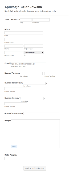 Formularz Rejestracji Form Template