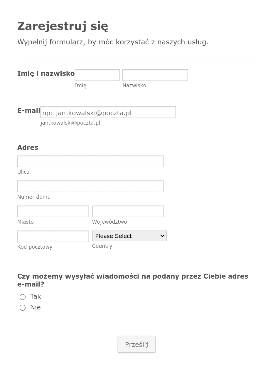 Formularz Rejestracyjny Usługi Szablon Formularza | Jotform