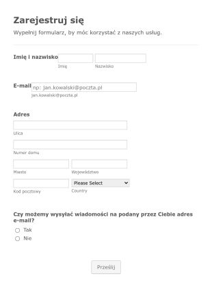 Formularz Rejestracyjny Usługi Form Template