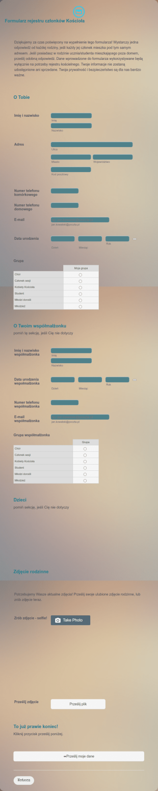 Formularz Rejestru Członków Kościoła