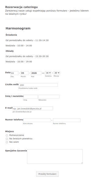 Formularz Rezerwacji Cateringu