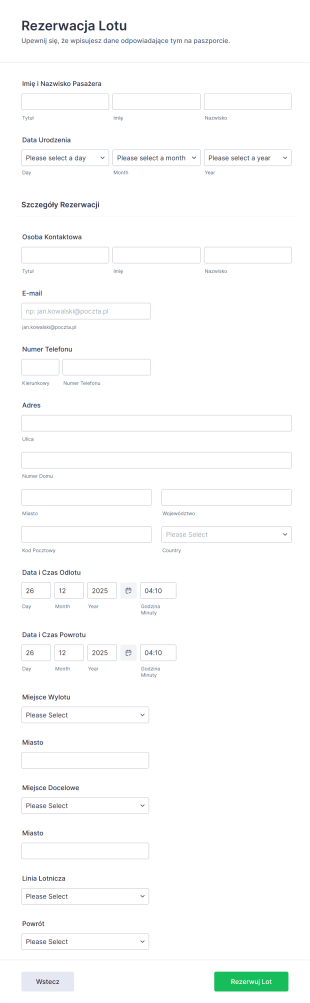Formularz Rezerwacji Lotu Form Template