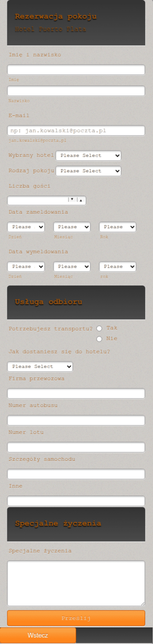 Formularz Rezerwacji Pokoju Hotelowego