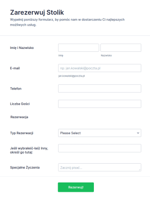 Formularz Rezerwacji Restauracji