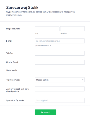 Formularz Rezerwacji Restauracji Form Template