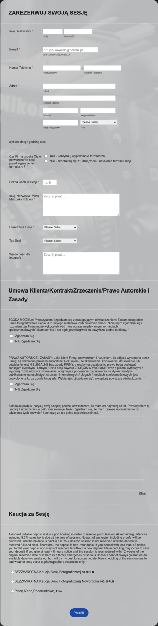 Formularz Rezerwacji Sesji Zdjęciowej Form Template