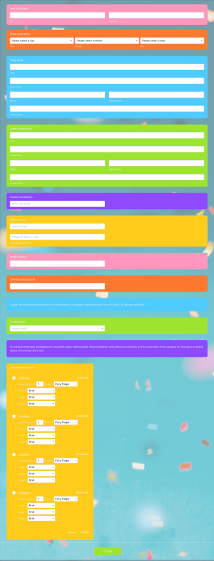 Formularz Rezerwacji Usług Rozrywkowych Form Template