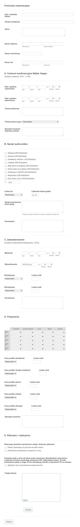 Formularz Rezerwacyjny Sali Konferencyjnej