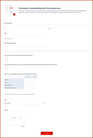 Formularz Samodeklaracji Koronawirusa Form Template