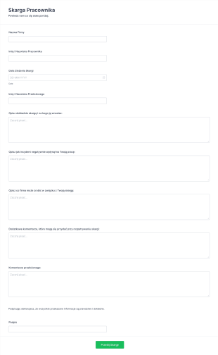 Formularz Skargi Pracownika Form Template