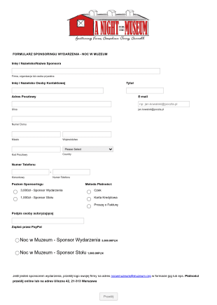Formularz Sponsoringu Wydarzenia Form Template