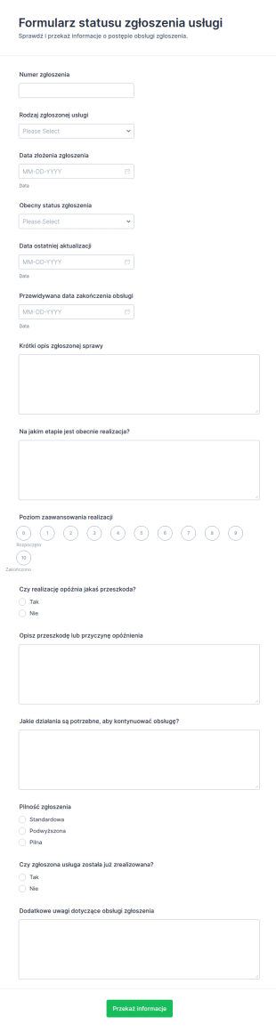 Formularz Statusu Zgłoszenia Serwisowego