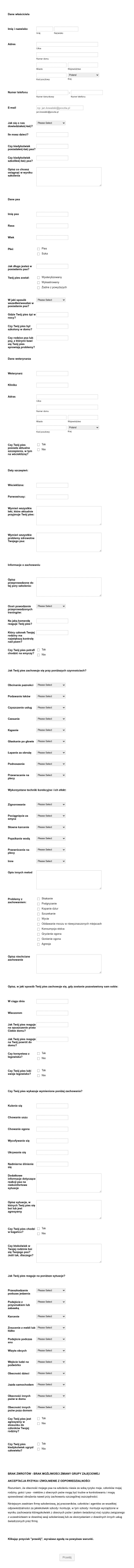 Formularz Szkolenia Psa Form Template