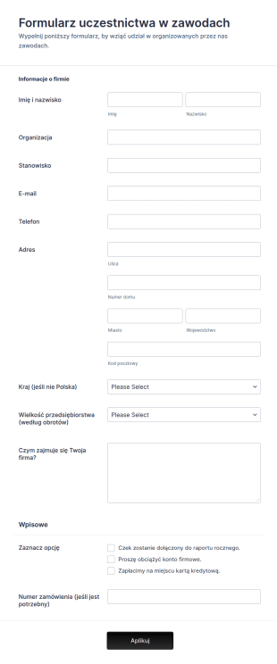 Formularz Uczestnictwa W Zawodach