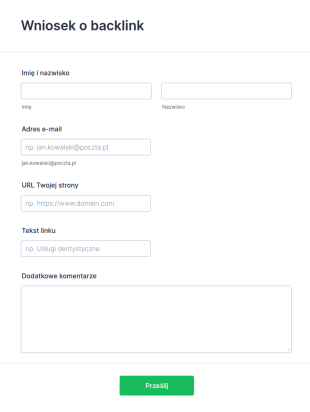 Formularz Wniosku O Backlink