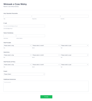 Formularz Wniosku O Czas Wolny Form Template