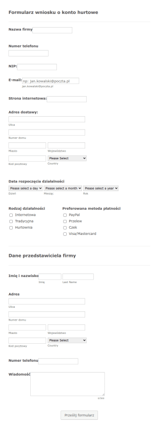 Formularz Wniosku O Konto Hurtowe