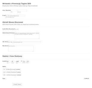 Formularz Wniosku O Promocję Tagów SEO Form Template