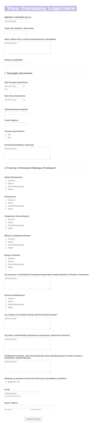 Formularz Wniosku O Referencje Pracownika
