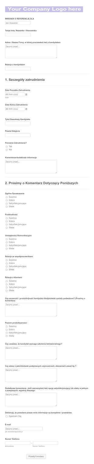 Formularz Wniosku O Referencje Pracownika