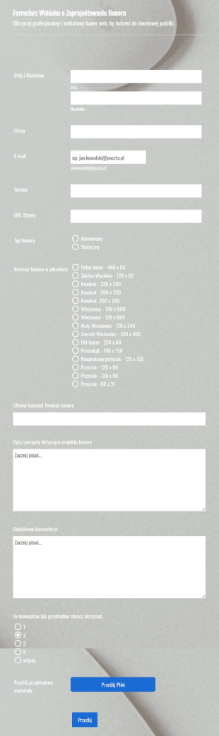 Formularz Wniosku O Stworzenie Baneru Web