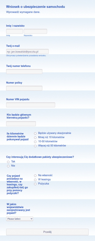 Formularz Wniosku O Ubezpieczenie Samochodu