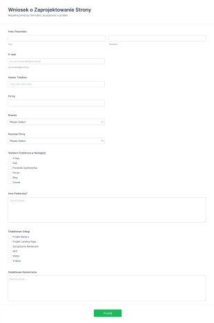 Formularz Wniosku O Zaprojektowanie Strony Form Template