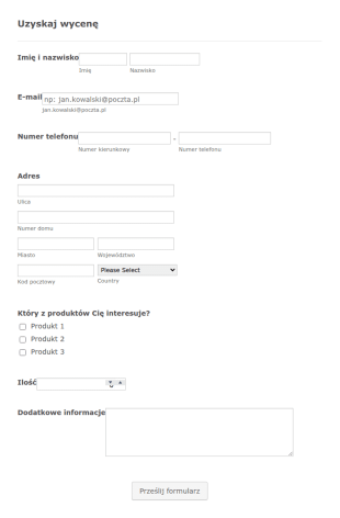 Formularz Wyceny Produktu