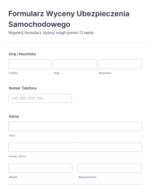 Formularz Wyceny Ubezpieczenia Samochodowego