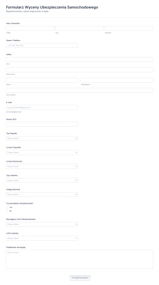 Formularz Wyceny Ubezpieczenia Samochodowego Form Template