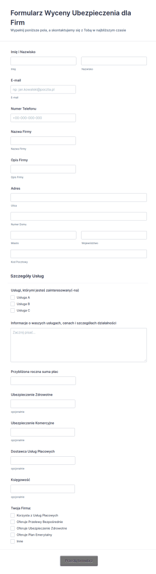 Formularz Wyceny Ubezpieczenia