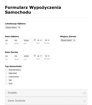 Formularz Wypożyczenia Samochodu