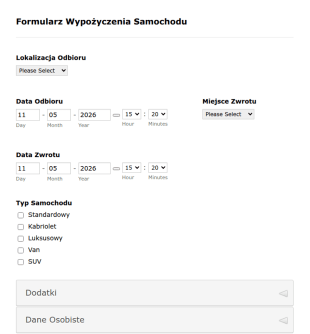 Formularz Wypożyczenia Samochodu