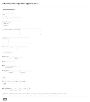 Formularz Wypożyczenia Wyposażenia Form Template