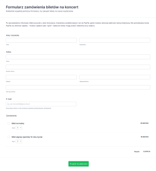 Formularz Zamówienia Biletów Form Template