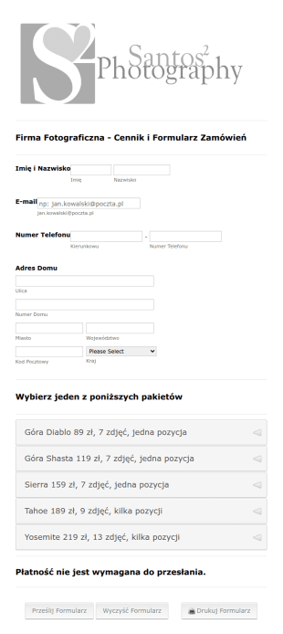Formularz Zamówienia Fotografii