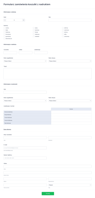 Formularz Zamówienia Koszulki Z Nadrukiem Form Template